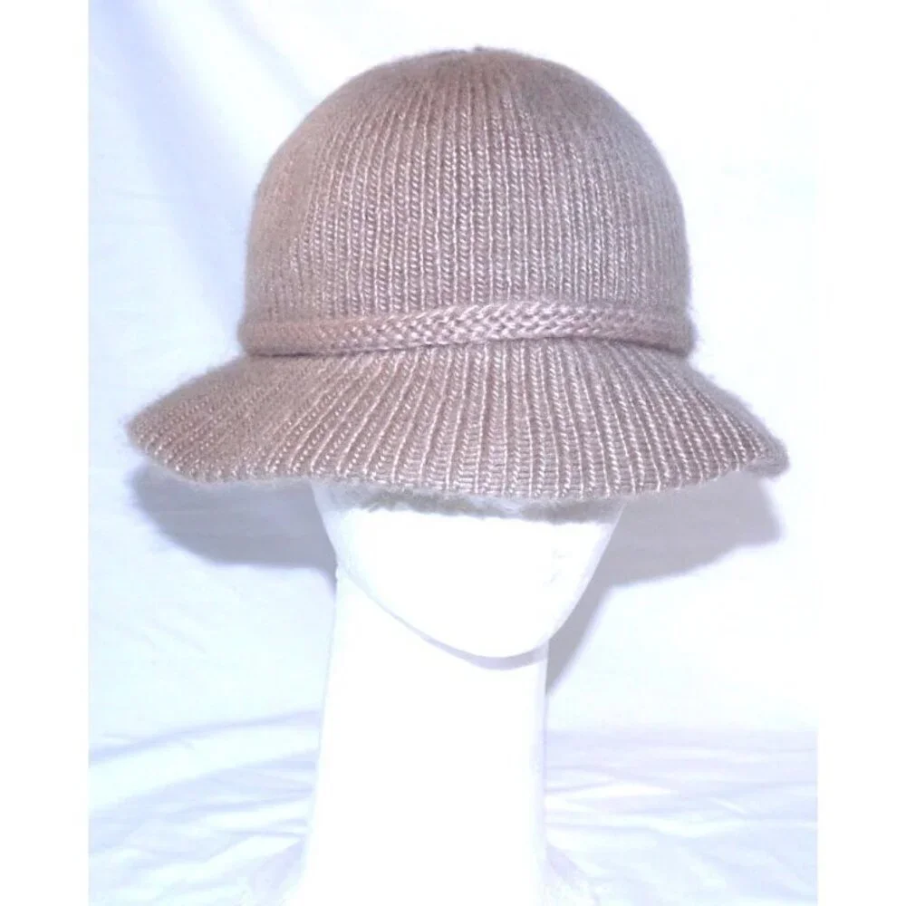 Vintage ARIS tan knit Women's bucket hat with brim made in USA One Size
